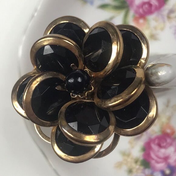 Flower Ring Tone Gold & Black - Picture 1 of 5